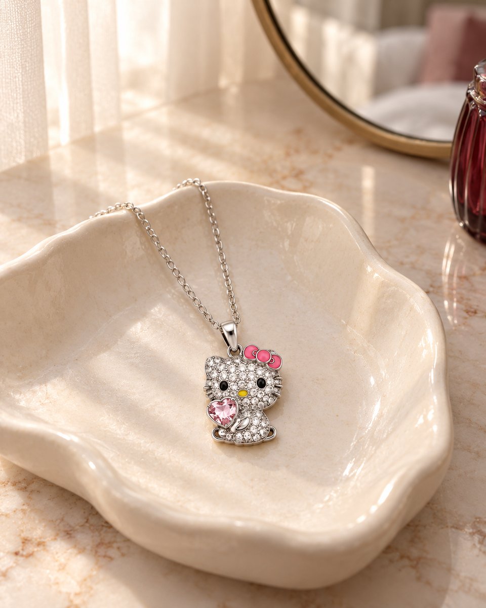 Hello Kitty Taşlı Kolye (Silver & Pembe) görsel 2