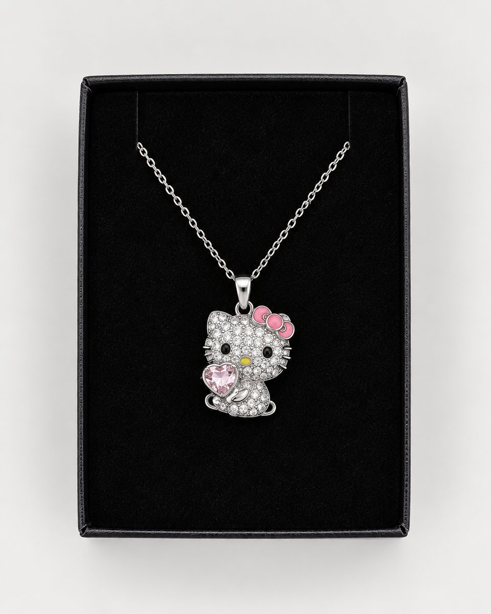 Hello Kitty Taşlı Kolye (Silver & Pembe) görsel 3