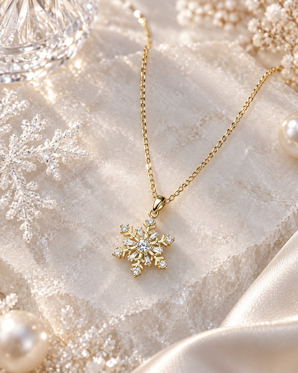 Işıltılı Kar Tanesi Kolye (Gold) görsel 2
