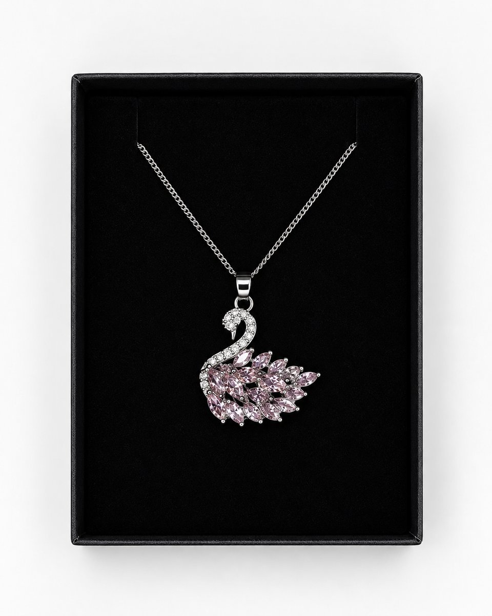 Pembe Taşlı Kuğu Kolye (Silver) görsel 2